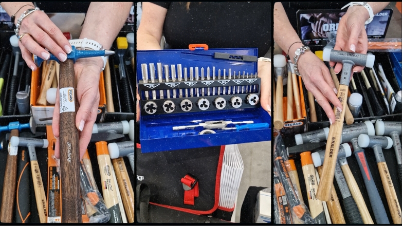 młotek blacharski ze szpicem Picard, młotek bezodrzutowy Supercraft Halder, zestaw do gwintowania 